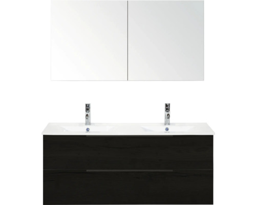 Súprava kúpeľňového nábytku s dvojitým umývadlom, spodnou skrinkou a zrkadlovou skrinkou