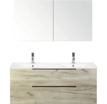 Skrinka pod umývadlo so zrkadlom, drevený dekor a dve umývadlá