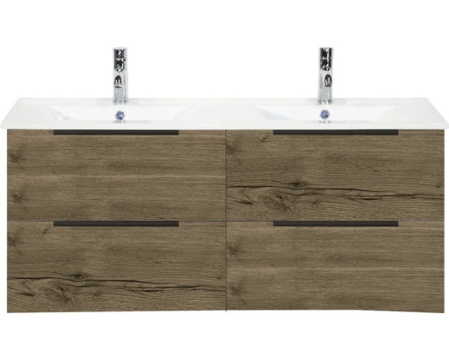 Skrinka pod umývadlo so štyrmi zásuvkami a dvoma umývadlami