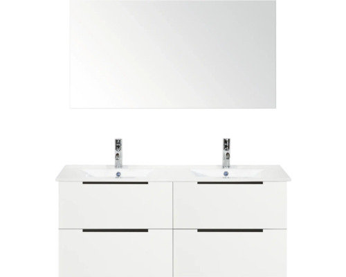 Skrinka pod umývadlo s dvojitým umývadlom, batériami a zrkadlom