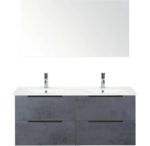 Umývadlová skrinka s dvojitým umývadlom, spodná skrinka so zásuvkami a zrkadlo do kúpeľne