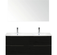 Skrinka s umývadlom so zrkadlom a dvoma umývadlami