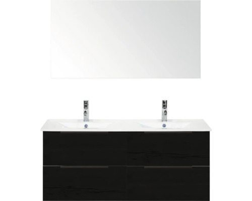 Skrinka s umývadlom so zrkadlom a dvoma umývadlami