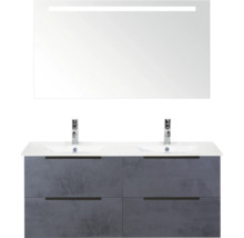 Súprava kúpeľňového nábytku s dvojitým umývadlom, skrinkou pod umývadlo a zrkadlom s osvetlením