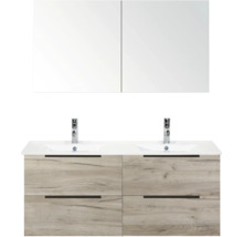 Skrinka pod umývadlo s dvoma umývadlami, spodná skrinka so štyrmi zásuvkami a zrkadlová skrinka s dvoma dvierkami