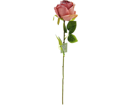 Jedna umelá ruža s listami a stonkou