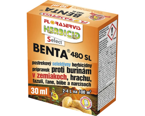 Balenie herbicídu Benta 480 SL na ničenie buriny v zemiakoch, hrachu, fazuli, ľane, bôbe a narcisoch