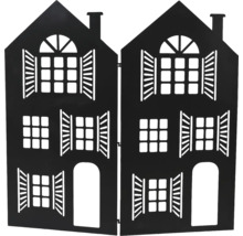 Dekoratívna kovová kulisa domov s okenicami