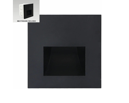 Štvorcové čierne LED vstavané nástenné svietidlo s montážnou krabicou