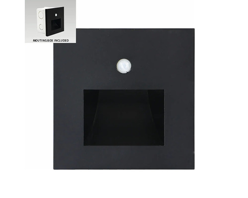 Čierne schodiskové svetlo s detektorom pohybu a zapustenou krabicou