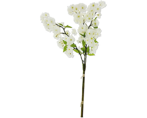Umelá vetva broskyňa 80 cm biela Dekoratívna čerešňová vetva s bielymi kvetmi a zelenými listami