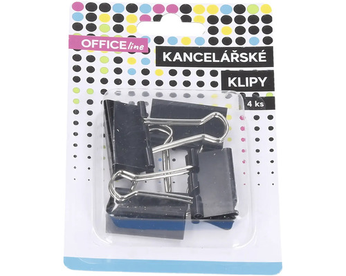 Balenie čiernych kancelárskych klipov so striebornými sponami, štyri kusy