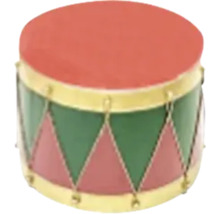 Dekoratívna hračka bubon s červenou blanou, zelenými a červenými trojuholníkmi