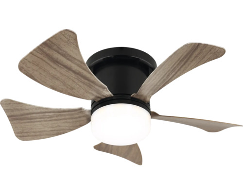 Stropný ventilátor s piatimi lopatkami a integrovaným osvetlením.