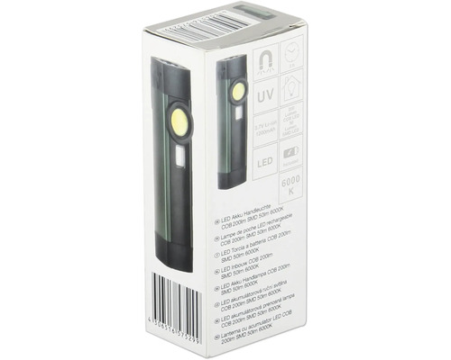 Balenie LED akumulátorovej prenosnej lampy s COB LED 200 lúmenov a SMD LED 50 lúmenov