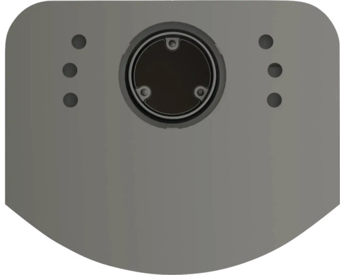 Detailný pohľad na upevňovaciu dosku s kruhovým výrezom a otvormi.