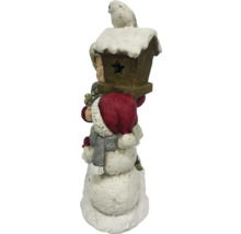 Dekoratívna figúrka snehuliaka s búdkou pre vtáčiky a vtáčikom