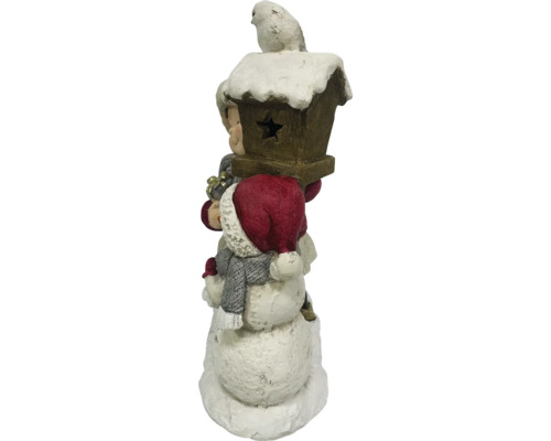 Dekoratívna figúrka snehuliaka s búdkou pre vtáčiky a vtáčikom