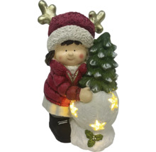 Dekoratívna figúrka dievčaťa s vianočným stromčekom a svetielkami v tvare hviezd