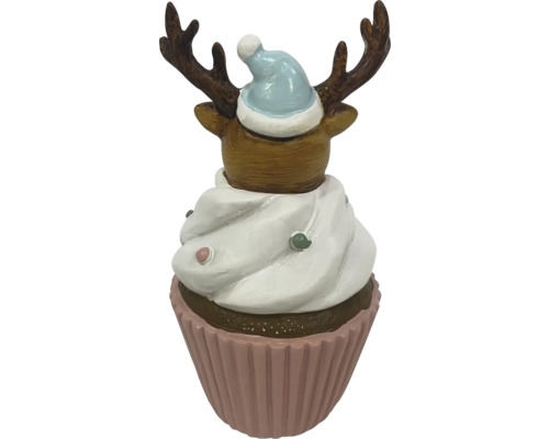 Dekoratívna figúrka cupcaku so sobom a vianočnou čiapkou