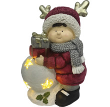 Dekoratívna figúrka chlapec s darčekmi a snehuliak s hviezdami