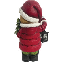 Dekoratívna figúrka Medvedík s čiapkou, bundou, jedľou a lampášom zozadu