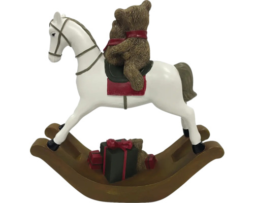 Dekoratívna figúrka hojdacieho koňa s medvedíkom a darčekmi