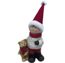 Dekoratívna figúrka chlapec s medvedíkom a vianočnou čiapkou