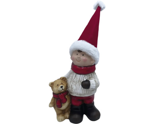 Dekoratívna figúrka chlapec s medvedíkom a vianočnou čiapkou
