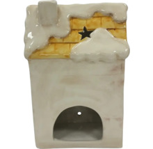 Keramický domček na čajové sviečky s motívom hviezdy a snehovou dekoráciou