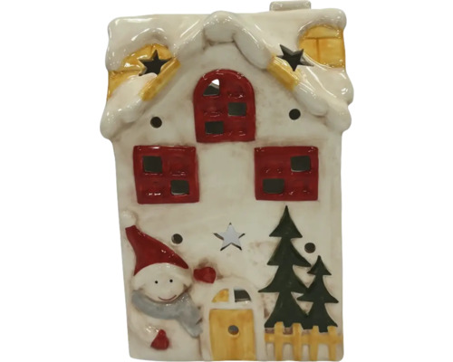Dekoratívny keramický domček so sviečkou a vianočnými motívmi
