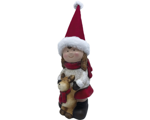 Vianočná dekorácia figúrka dievčatka s čiapkou a sobom