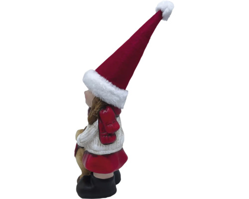 Dekoratívna figúrka dievča s vianočnou čiapkou a plyšovým medvedíkom