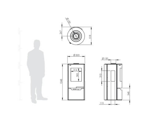 Technický nákres krbových kachlí s rozmermi