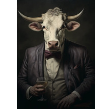 Ilustrácia býka v obleku s pohárom vína