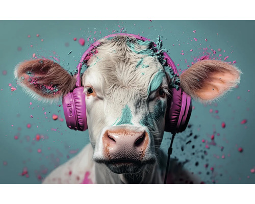 Obraz Decopanel Colourful cow 90x58cm Krava so slúchadlami