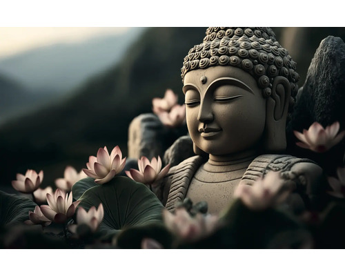 Obraz Decopanel Buddha 90x58cm Socha Budhu s lotosovými kvetmi