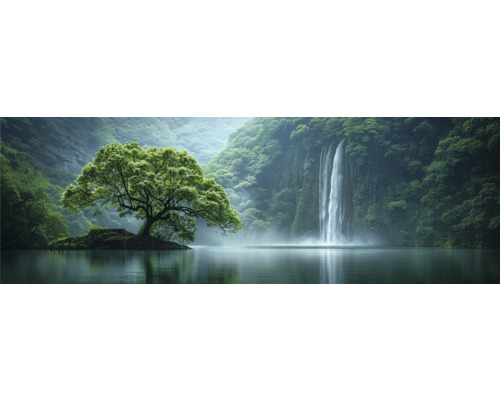 Obraz na plátne Waterfall 150x50 cm Krajina so stromom, vodopádom a jazerom