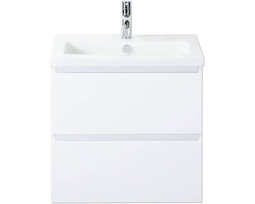Kúpeľňová zostava Sanox Vogue 60 cm biela Biela umývadlová skrinka s dvomi zásuvkami a vodovodnou batériou