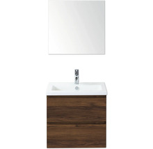 Umývadlo s drevenou skrinkou, umývadlom, zrkadlom a batériou do kúpeľne