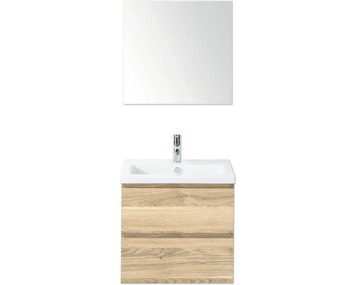 Kúpeľňová zostava Sanox Vogue 60 cm dub sivý Skrinka pod umývadlo so zrkadlom a dvoma zásuvkami