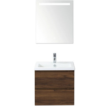 Umývadlová zostava so zrkadlom a spodnou skrinkou vo vzhľade dreva