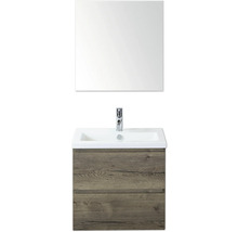 Umývadlo so zrkadlom, skrinka s dvoma zásuvkami a armatúrou