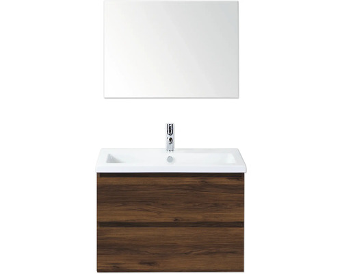 Kúpeľňová zostava Sanox Vogue 80 cm vlašský orech Umývadlo so zrkadlom, umývadlom a spodnou skrinkou s dvoma zásuvkami