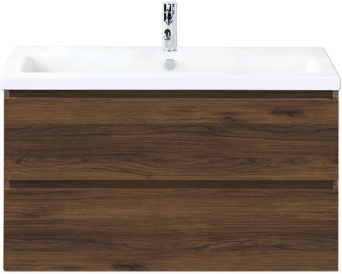 Kúpeľňová zostava Sanox Vogue 100 cm vlašský orech Skrinka pod umývadlo s dvomi zásuvkami a umývadlom na dosku