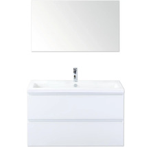 Biele umývadlo so zrkadlom a dvoma zásuvkami do kúpeľne