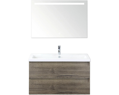 Kúpeľňová zostava s umývadlovou skrinkou, umývadlom a zrkadlom