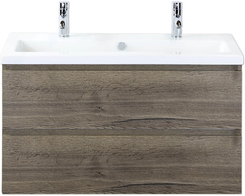 Kúpeľňová zostava Sanox Vogue 100 cm tabacco Skrinka pod umývadlo s dvomi zásuvkami a umývadlom