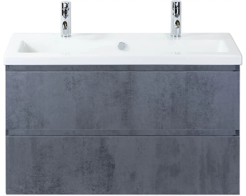 Kúpeľňová zostava Sanox Vogue 100 cm betón antracit Skrinka pod umývadlo s dvomi zásuvkami, umývadlo a armatúry