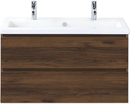 Kúpeľňová zostava Sanox Vogue 100 cm vlašský orech Umývadlová skrinka s dvoma zásuvkami a batériami